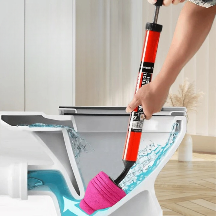 Mivoza high-pressure drain cleaner with three adapters, used to clear bathroom and plumbing blockages without chemicals.
