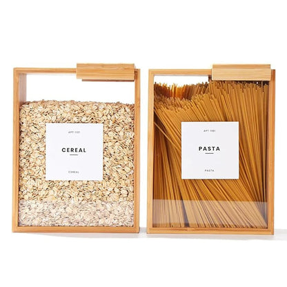 Belro bamboo cereal dispenser and food storage container with a clear lid, ideal for kitchen and dining organization.