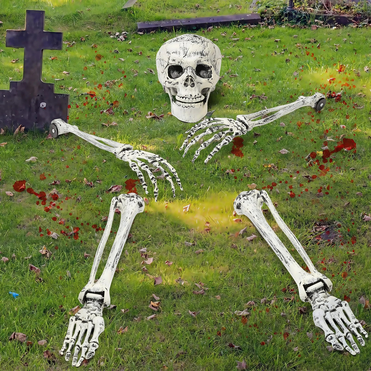 Belro spooky skeleton yard decoration with realistic bones, perfect for Halloween outdoor display.