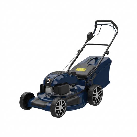 GETDECO PowerCut 23-inch 200cc AutoDrive lawn mower with red body and large cutting deck, designed for efficient grass trimming.
