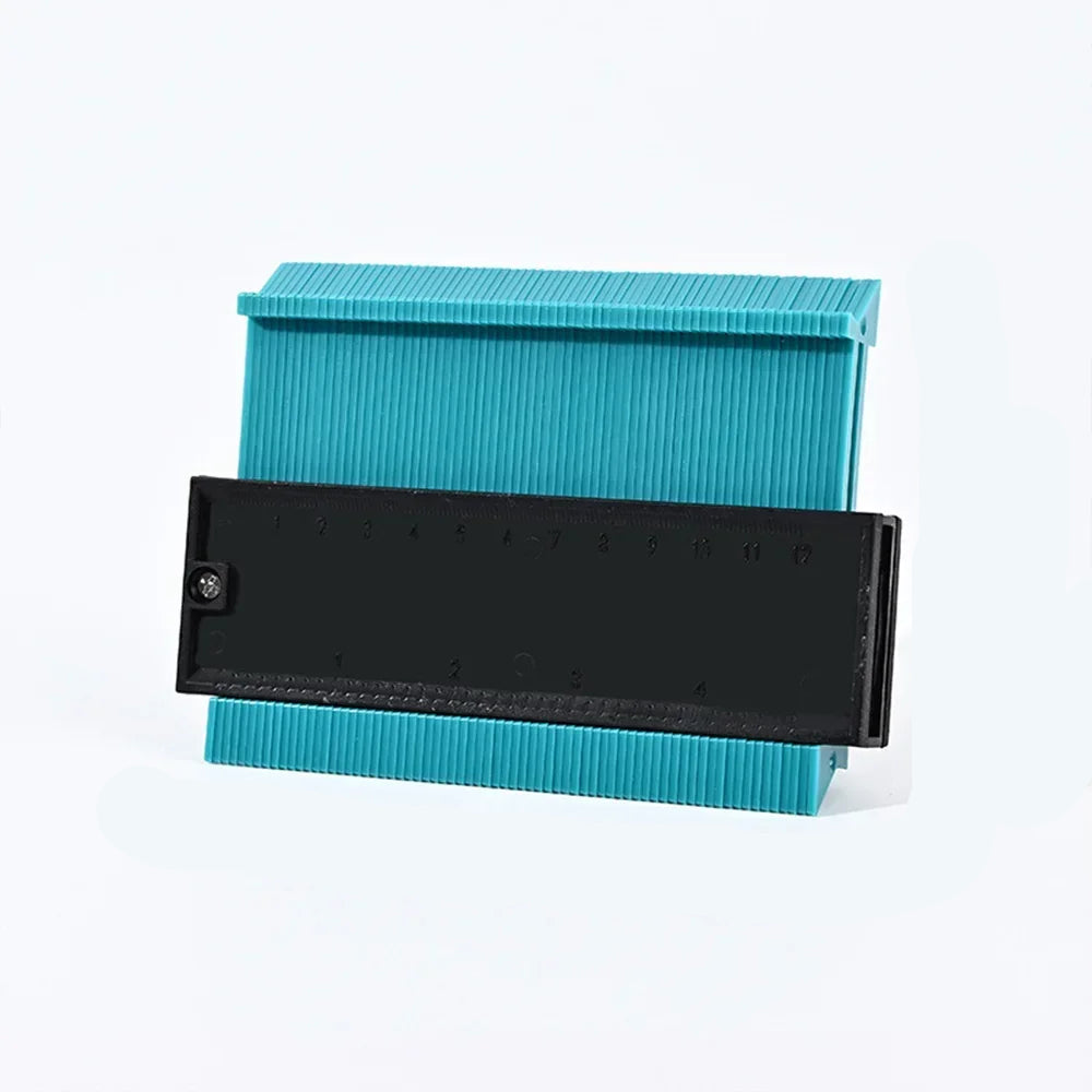 Green 5-inch Belro Precision Woodworking and Construction Contour Gauge displaying adjustable fingers for accurate shape matching.