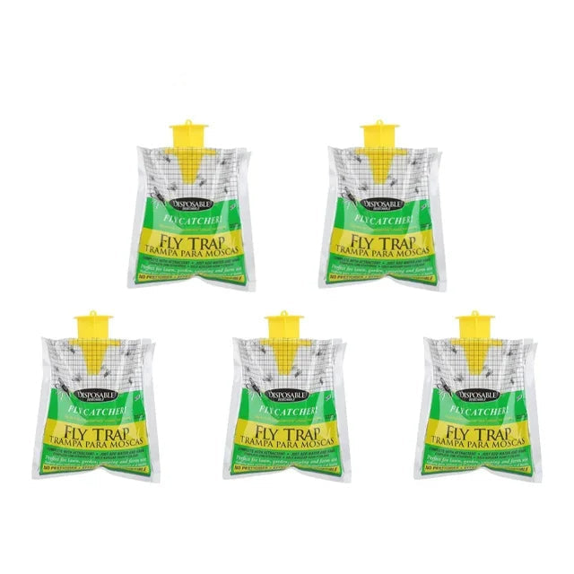 Set of five Belro Eco Disposable Outdoor Fly Traps for home and garden pest control, designed to attract and trap flies outdoors.