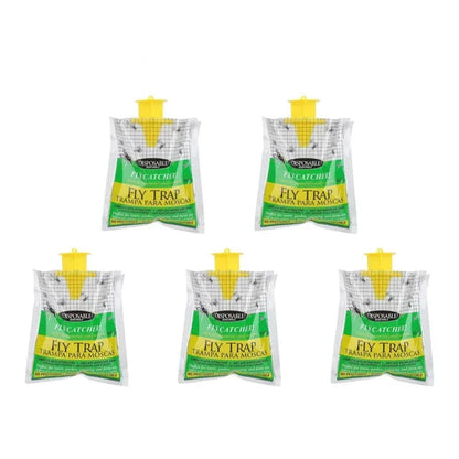 Set of five Belro Eco Disposable Outdoor Fly Traps for home and garden pest control, designed to attract and trap flies outdoors.