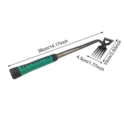 Heavy-duty Belro weed puller tool with five tines designed for garden weed removal, suitable for men's gardening clothing.