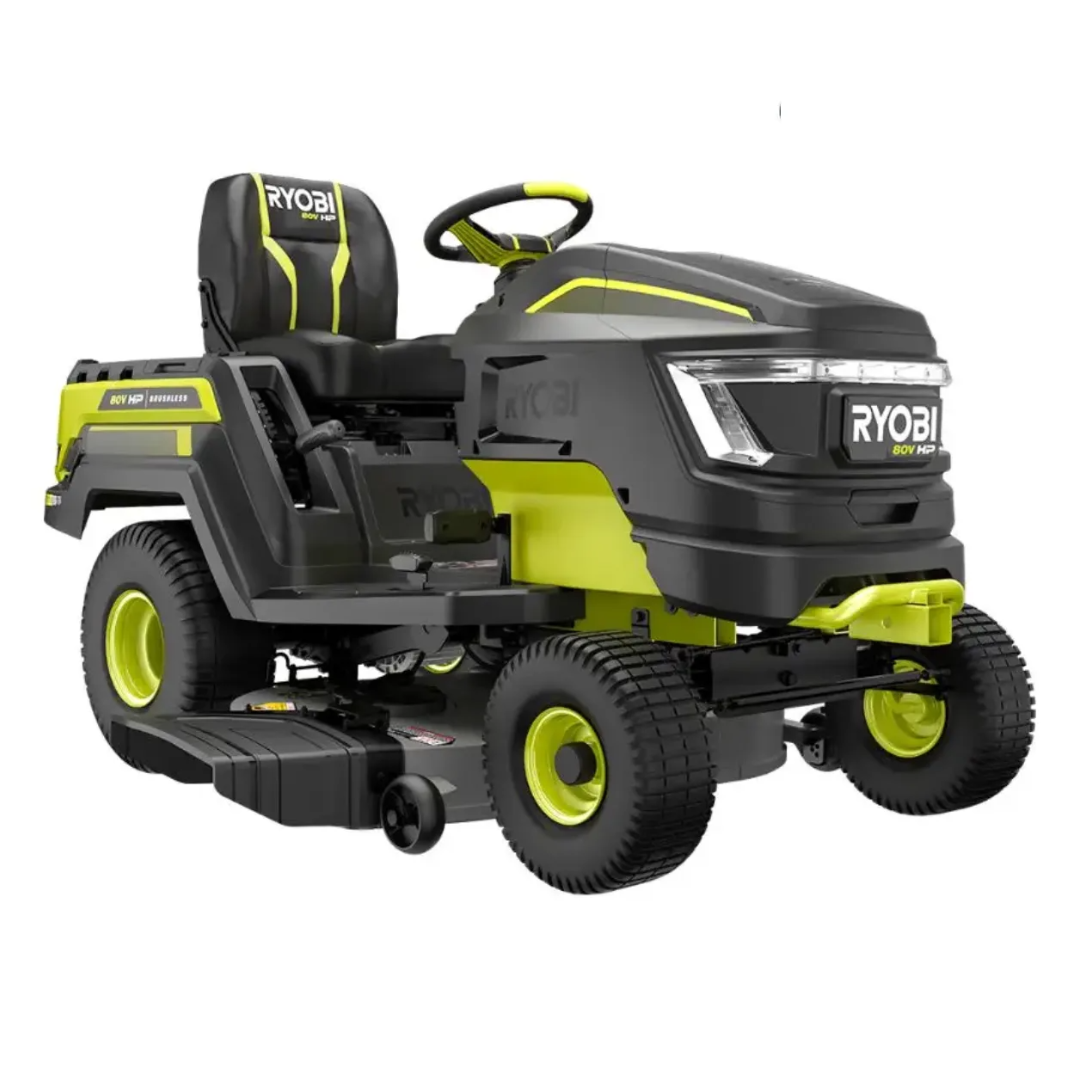 Ryobi 80V HP brushless 42-inch battery electric cordless riding lawn tractor with seat and control panel, Casavibeo brand.