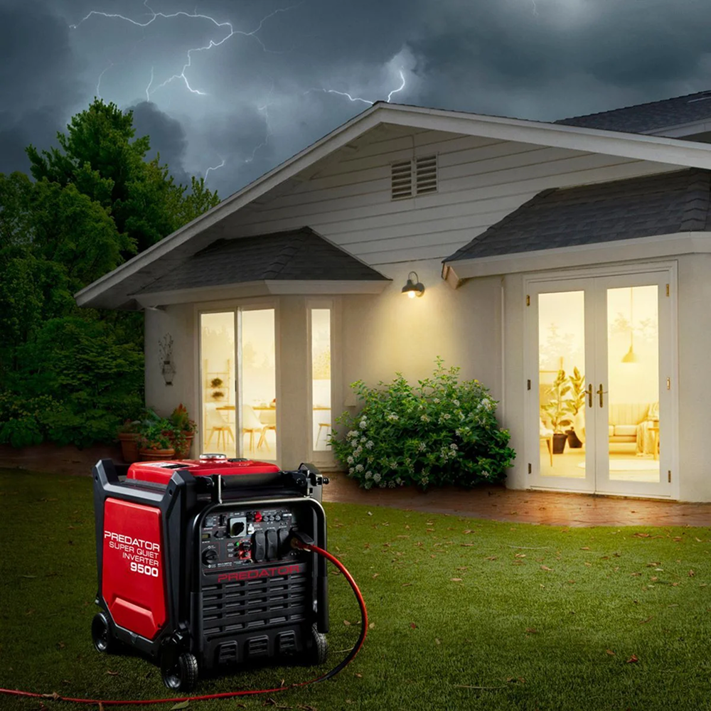 Casavibeo Predator 9500 Watt super quiet inverter generator with CO Secure Technology, showing the compact unit with control panel