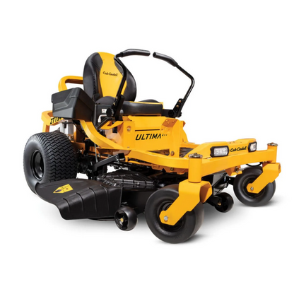 Casavibeo Cub Cadet Ultima ZT1 54 zero-turn lawn mower with wide cutting deck and adjustable seat, ready for outdoor grass cutting.