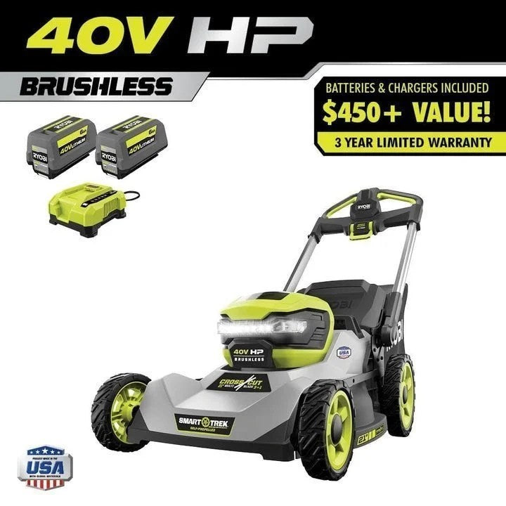 Casavibeo 40V HP brushless 21-inch self-propelled multi-blade lawn mower kit with handle and blades visible.