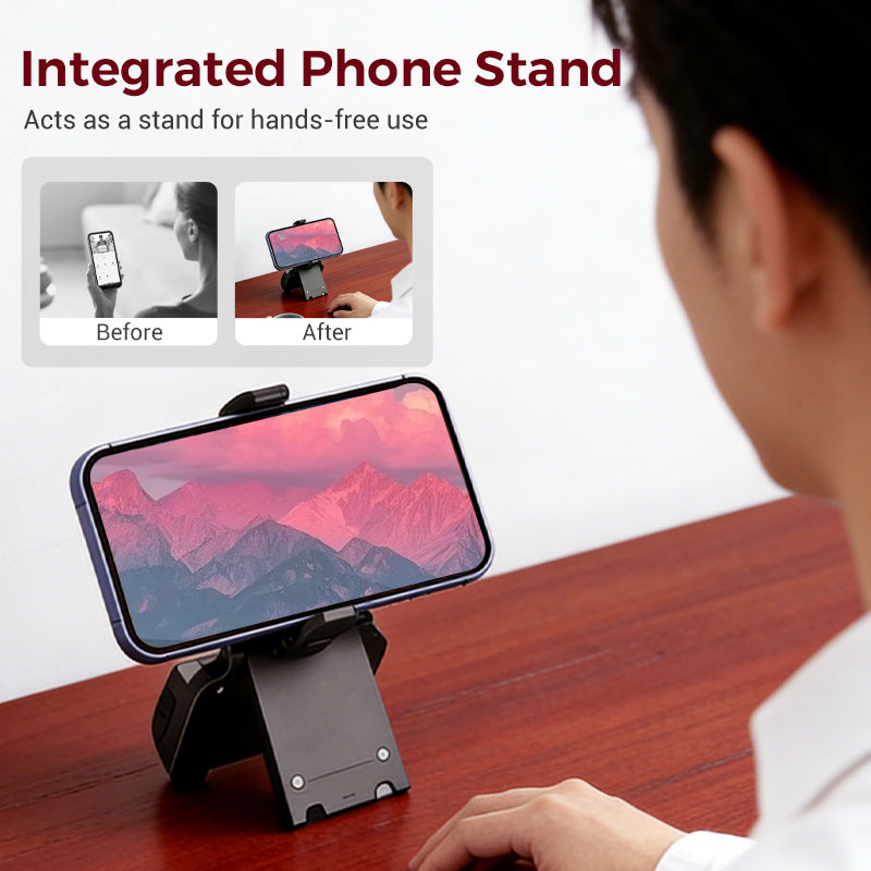 Mivoza smartphone grip with Bluetooth remote shutter and 180° mount for stable photos and selfies.