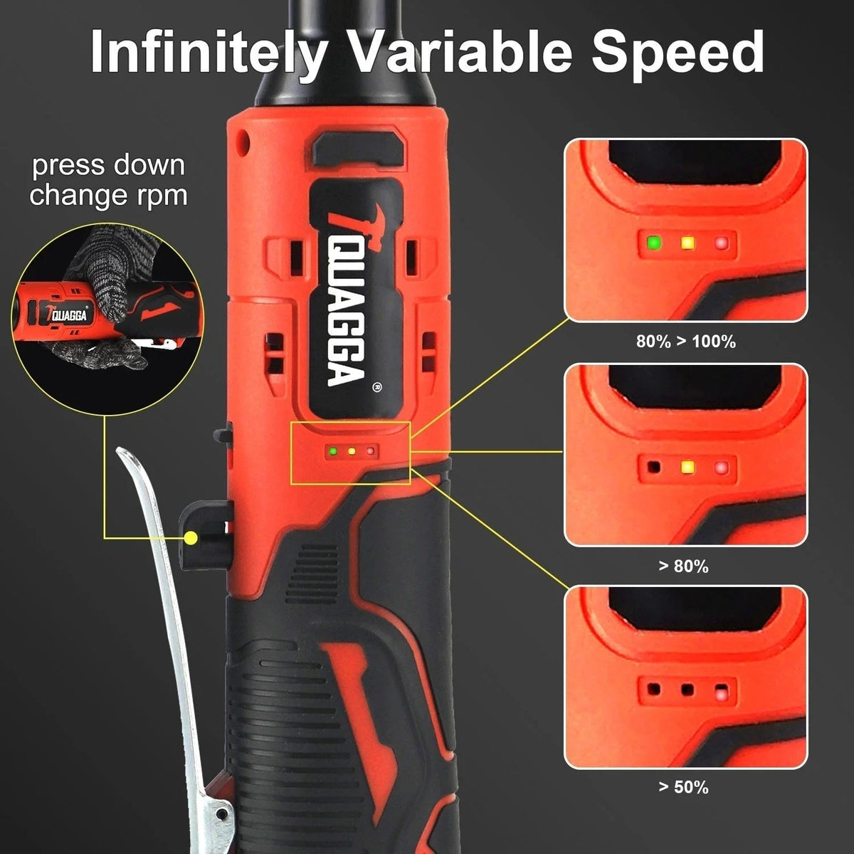 Casavibeo 18V cordless electric ratchet wrench set with two batteries and fast charger, showing the wrench and accessories.