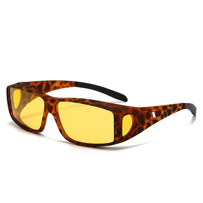 Mivoza night driving over-glasses with yellow anti-glare lenses, scratch-resistant, designed for improved night vision and visibility.