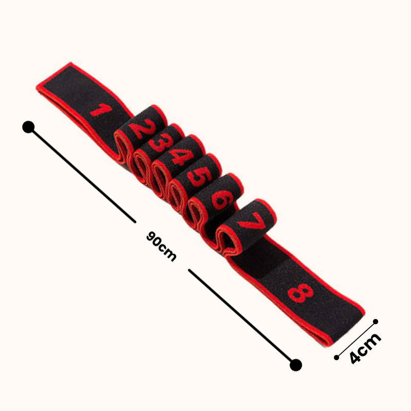 Mivoza Deutschland adjustable resistance band with 8 segments for yoga and strength training, suitable for home fitness workouts.
