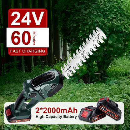 Belro cordless hedge trimmer for men with lightweight design, shown outdoors with blades ready for trimming bushes.
