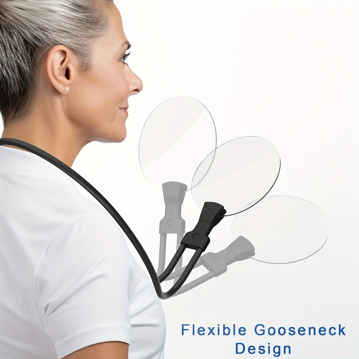 BowLift hands-free magnifying glass with 5x magnification and neck strap, ideal for reading and close-up viewing.