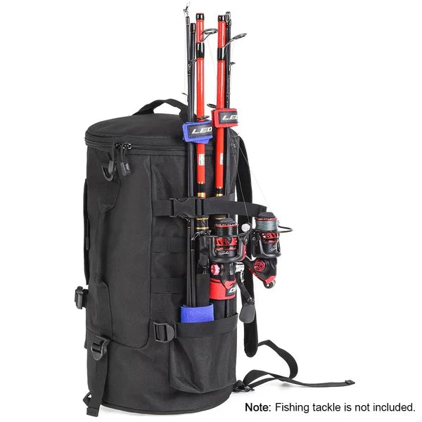 Belro fishing tackle backpack with rod holders, organized tackle box and durable bag for fishing gear storage.