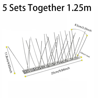 Set of five stainless bird repeller spikes by Belro, outdoor bird deterrent spikes for garden and home decor.