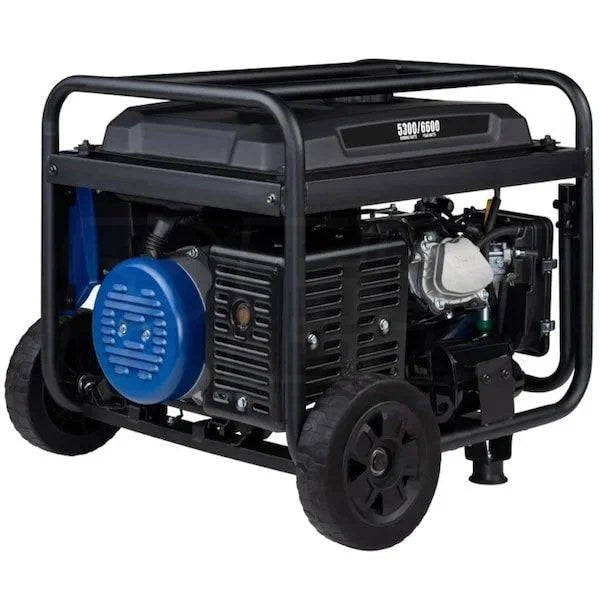 Westinghouse WGen5300cv portable generator with 5300 watts and CO sensor, shown in a natural outdoor setting.