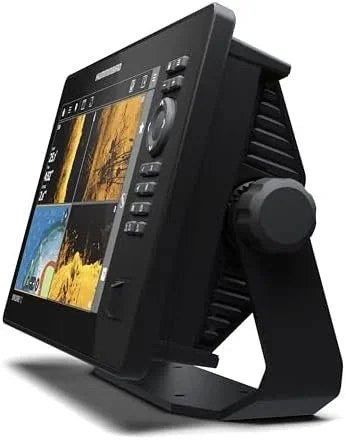 Casavibeo fish finder with a color display screen, mounted on a stand, showing underwater images and sonar readings.
