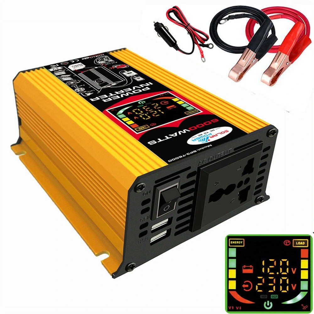 GETDECO 6000W Solar Power Inverter Kit with DC 12V to AC 110V/220V, intelligent screen, and 18V solar panel.