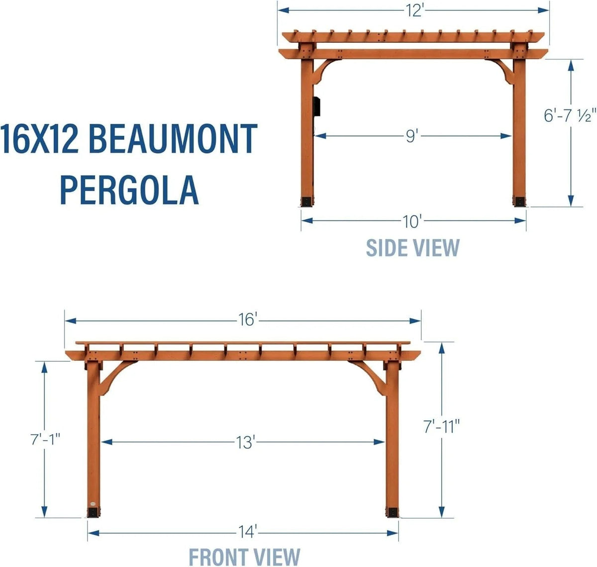 Casavibeo Backyard Discovery Beaumont Pergola with sturdy wooden beams and open lattice roof, ideal for outdoor relaxation and shade.