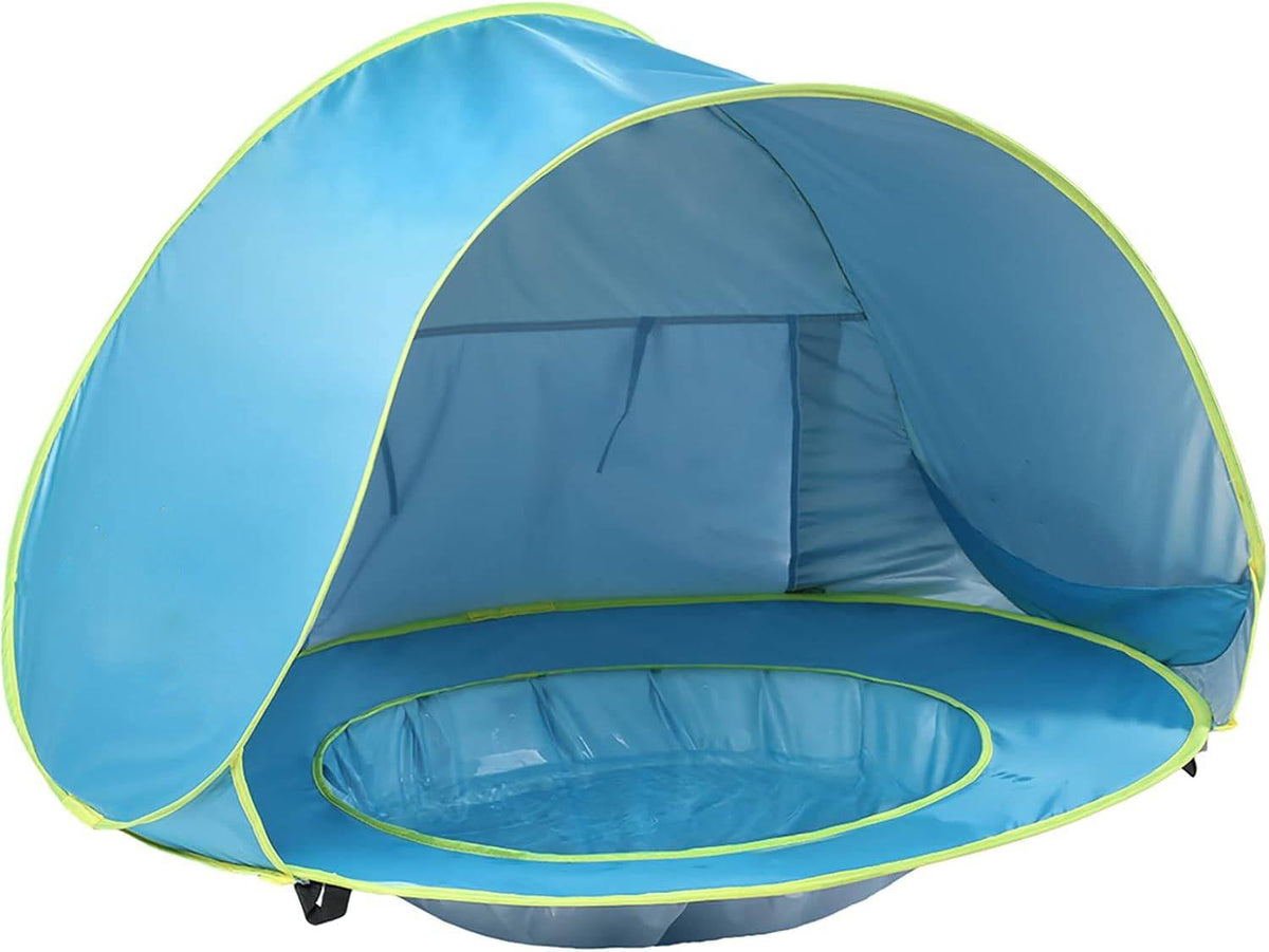 Belro baby beach tent with UV protection, lightweight accessories, and colorful fabric designed for sun safety at the beach.