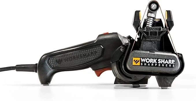 Casavibeo Work Sharp MK2 professional electric knife and tool sharpener with adjustable sharpening system on a work surface.