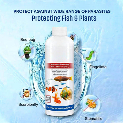 Three bottles of Belro fish tank cleaner liquid for aquarium maintenance and water purification.