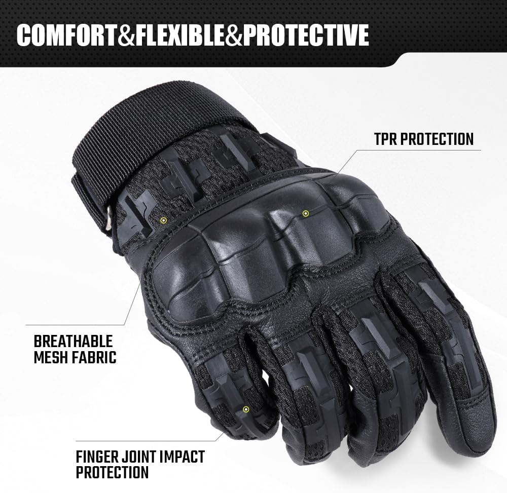Belro touch screen tactical gloves shown in black with reinforced palms and adjustable wrist straps for outdoor activities.