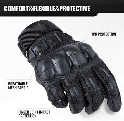 Belro touch screen tactical gloves shown in black with reinforced palms and adjustable wrist straps for outdoor activities.
