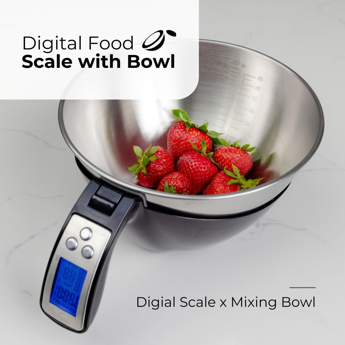 Belro digital measuring cup scale with clear display and stainless steel bowl for precise liquid and dry ingredient measurements.