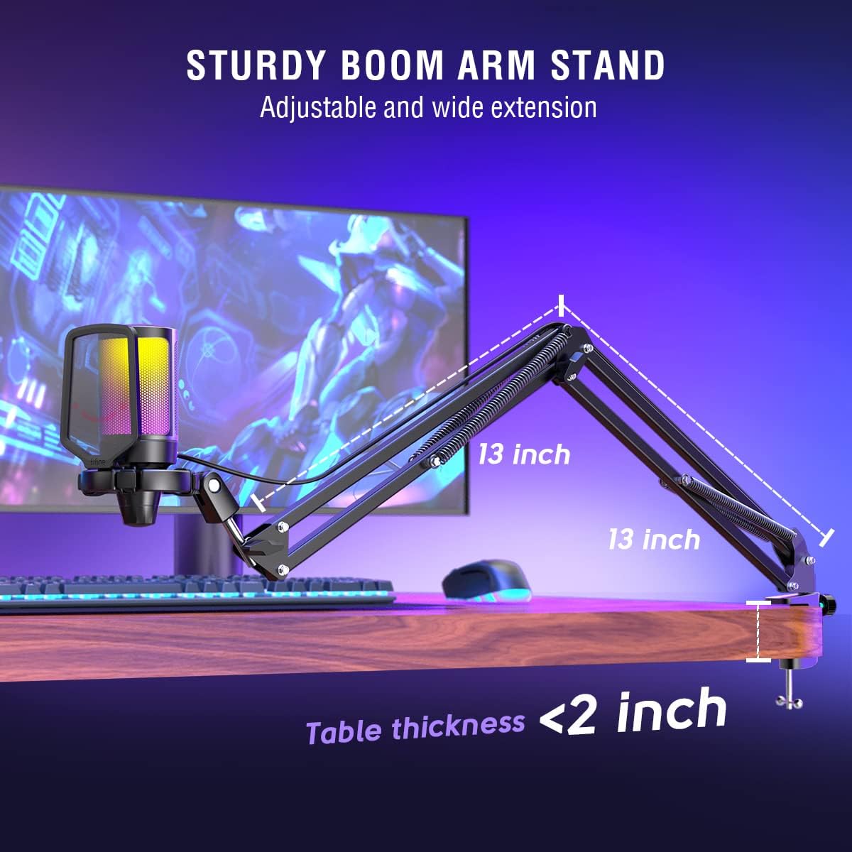 Belro gaming PC microphone condenser mic for podcasting and streaming, with a sleek black design and adjustable stand.