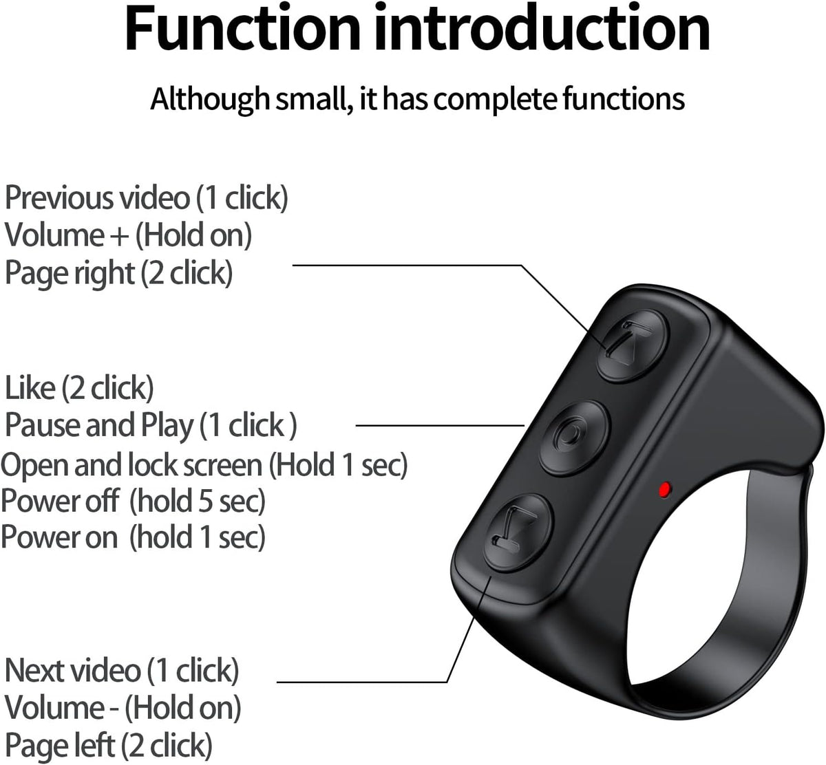 Belro TikTok scrolling ring remote control for electronics and cameras, compact device with ergonomic design for easy use