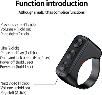 Belro TikTok scrolling ring remote control for electronics and cameras, compact device with ergonomic design for easy use
