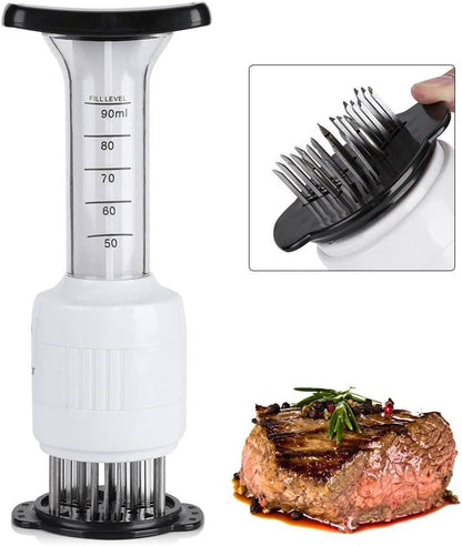 Belro meat injector kit with stainless steel needles and syringe for flavorful marinades in home and kitchen use.