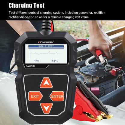 Belro Car Alternator Battery Tester showing digital display and testing ports for automotive batteries and charging systems.
