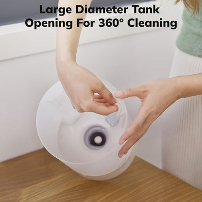 Belro Ultrasonic Cool Mist Humidifier for large rooms, white plastic appliance with adjustable nozzle and water tank.
