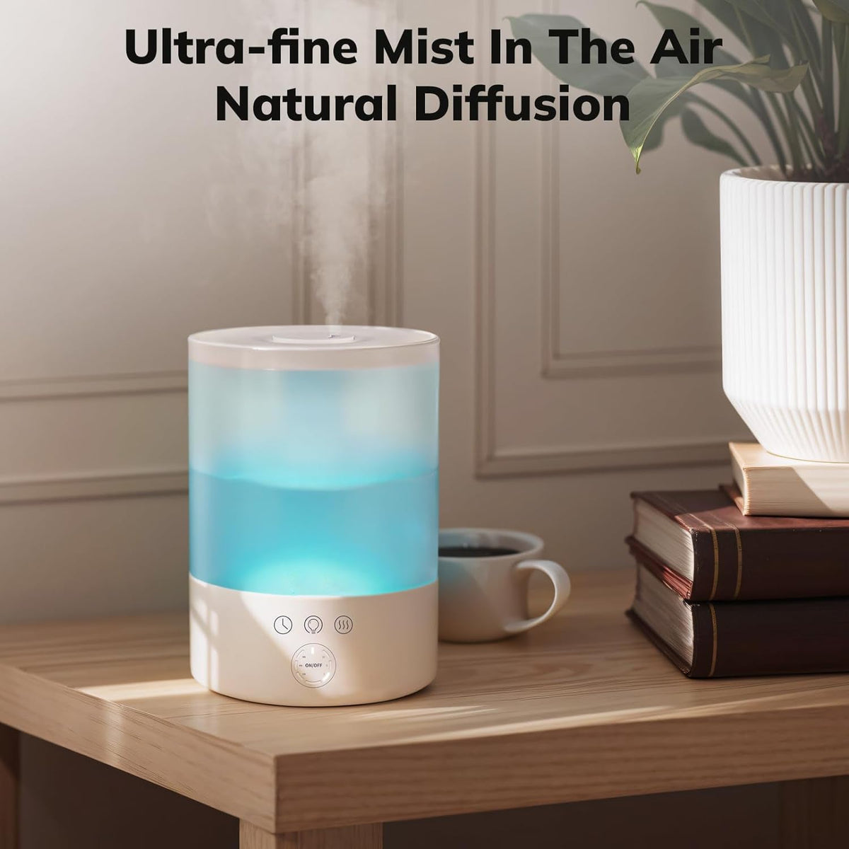 Belro Pure Enrichment ultrasonic cool mist humidifier for large rooms, showing the compact white appliance on a modern home surface.