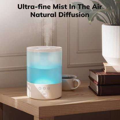 Belro Pure Enrichment ultrasonic cool mist humidifier for large rooms, showing the compact white appliance on a modern home surface.