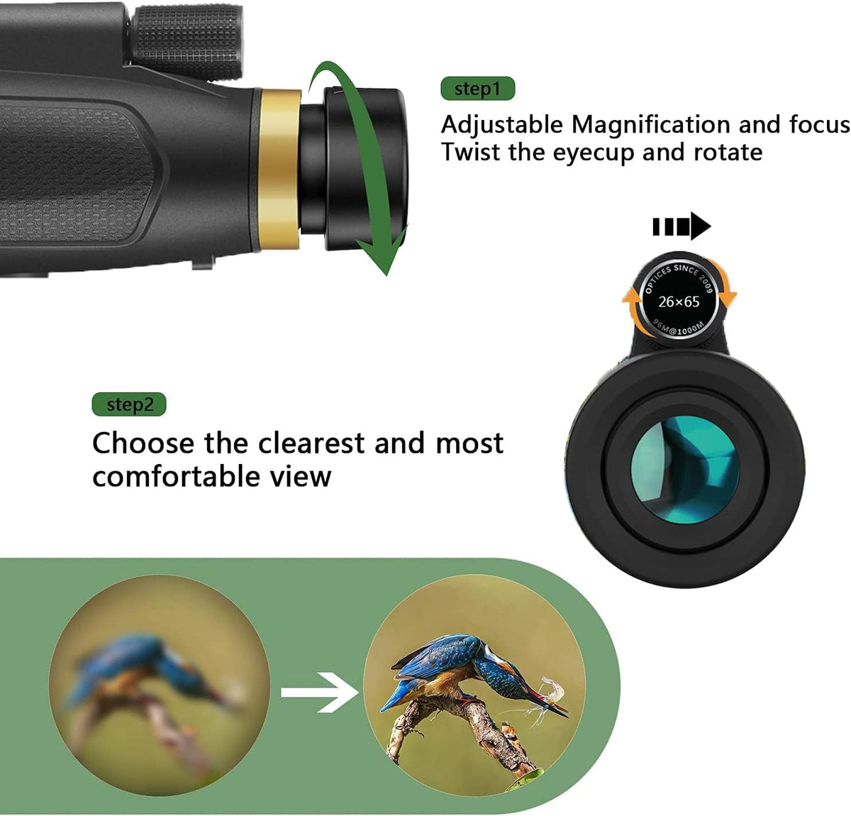 Belro monocular telescope with compact design, black body, and adjustable focus for outdoor and wildlife viewing.