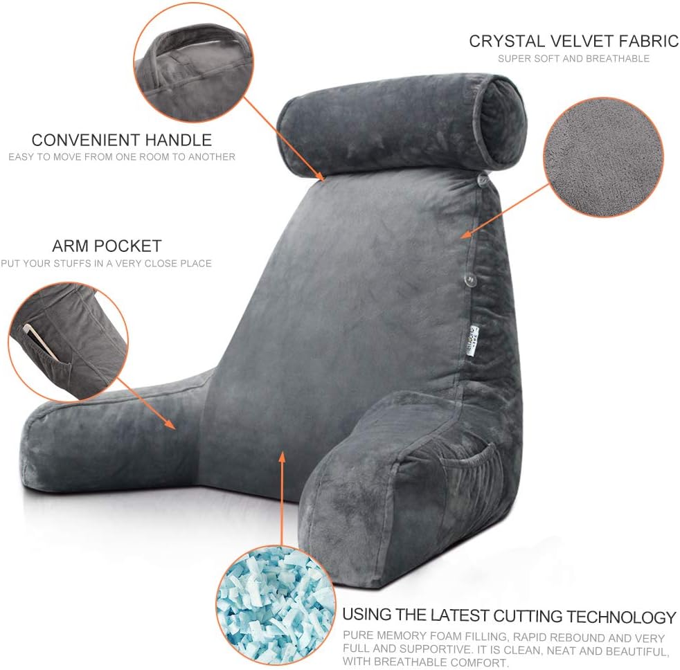 Belro reading bed pillow with arms, cushioned support for comfortable lounging and reading in bed.