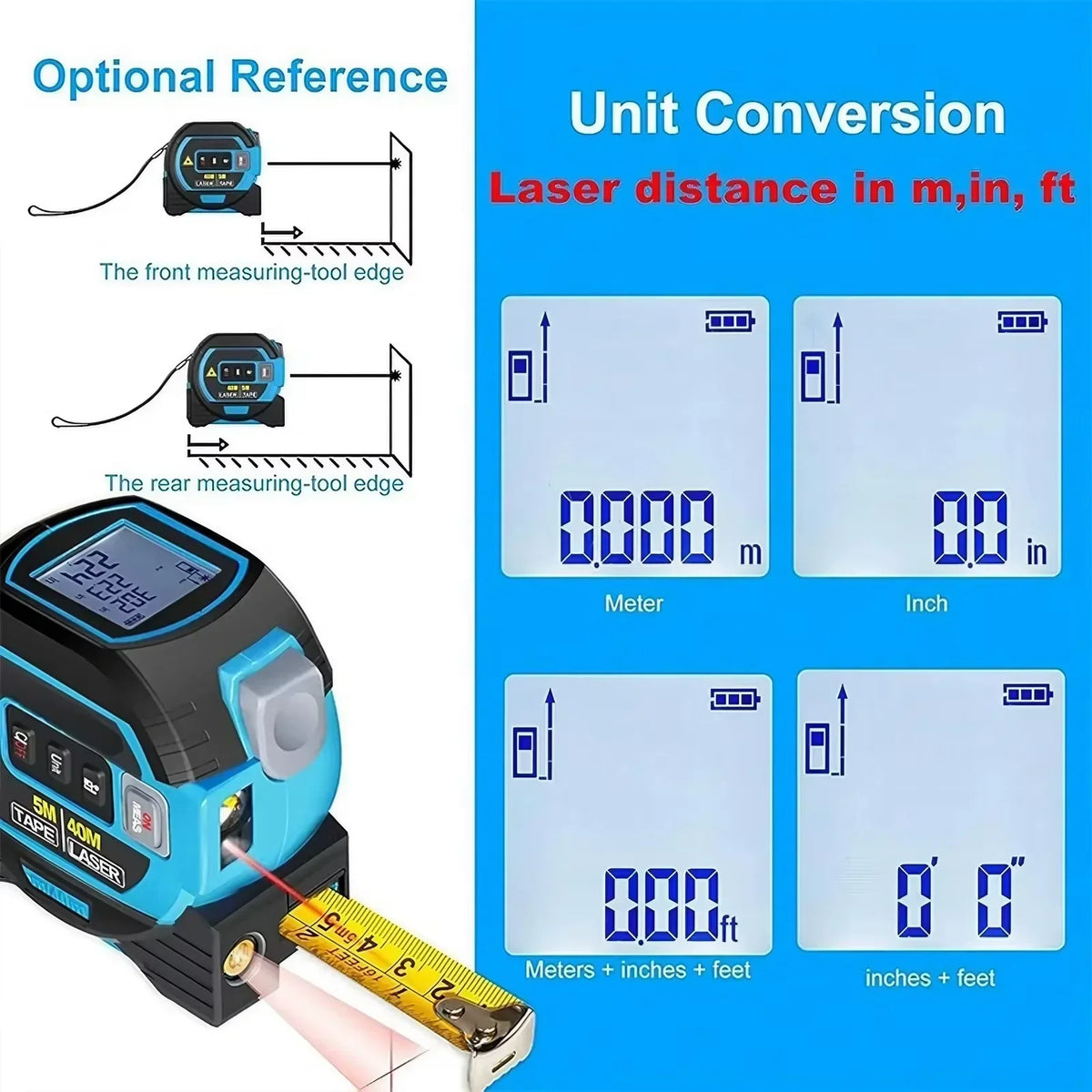 Belro 3-in-1 laser tape measure with infrared, measuring up to 60 meters, handheld measuring tool for accurate distance measurement.