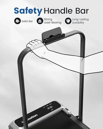 Casavibeo walking pad treadmill with handle bar, adjustable incline, compact design, remote control, and anti-slip surface for home use