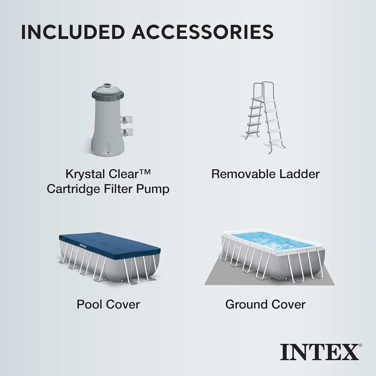 Casavibeo Intex Prism Frame 16x8-foot rectangular above ground pool set with sturdy frame and clear water.
