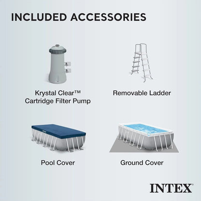Casavibeo Intex Prism Frame 16x8-foot rectangular above ground pool set with sturdy frame and clear water.