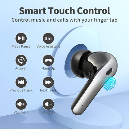 Belro true wireless earbuds with charging case, compact black headphones for portable audio listening