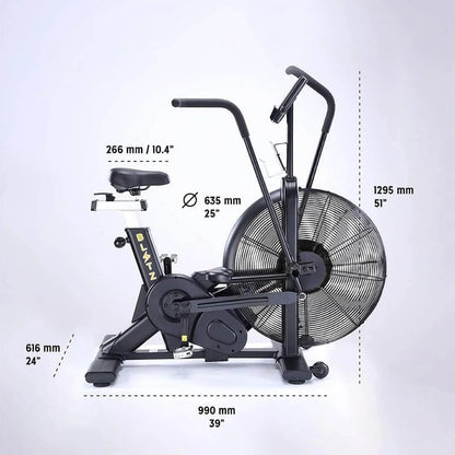 Casavibeo Bells of Steel USA Blitz Air Bike showing a sturdy black and red exercise bike with digital display and adjustable seat.