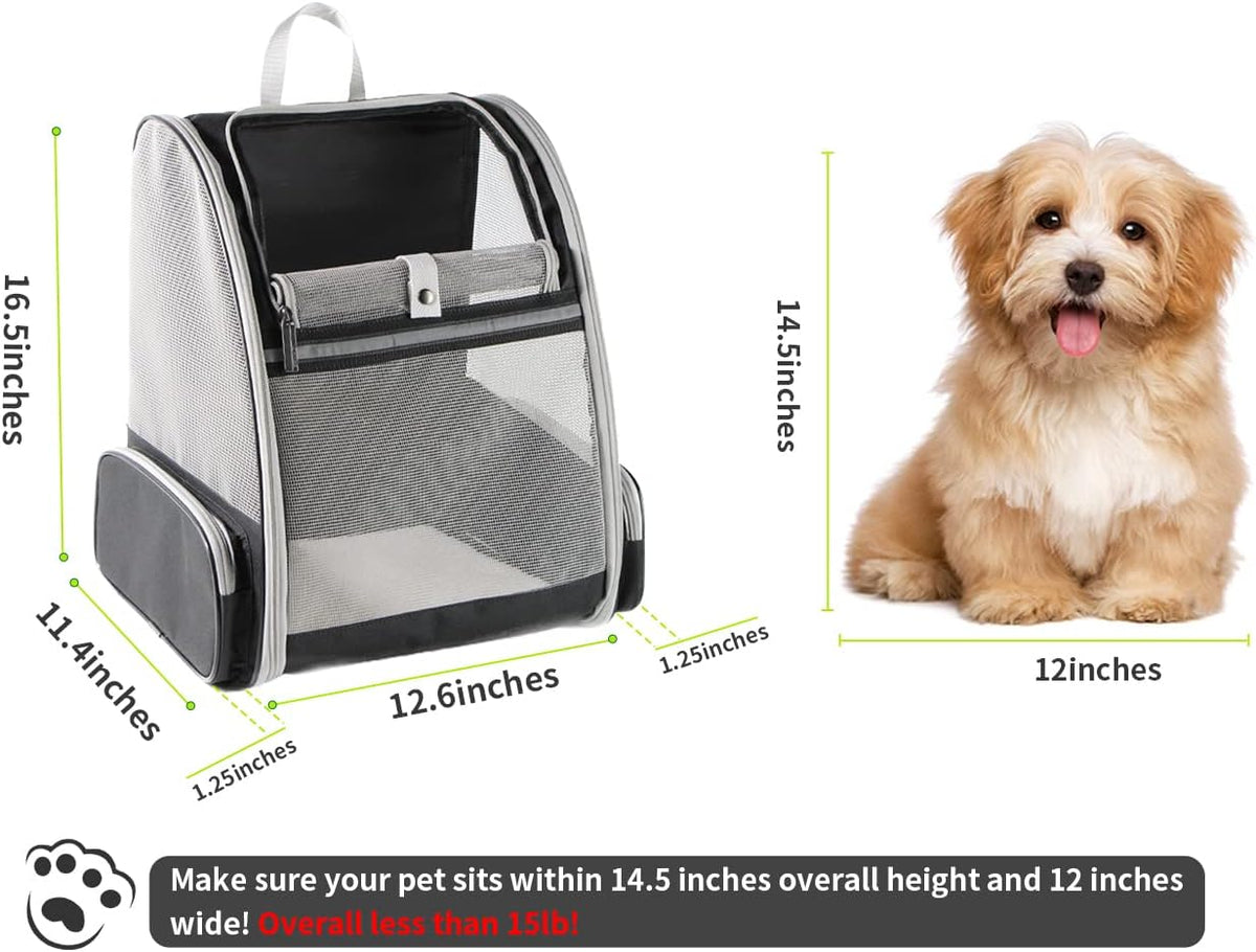 Belro cat backpack carrier, soft fabric with mesh panels for ventilation, adjustable straps, designed for easy pet transport.