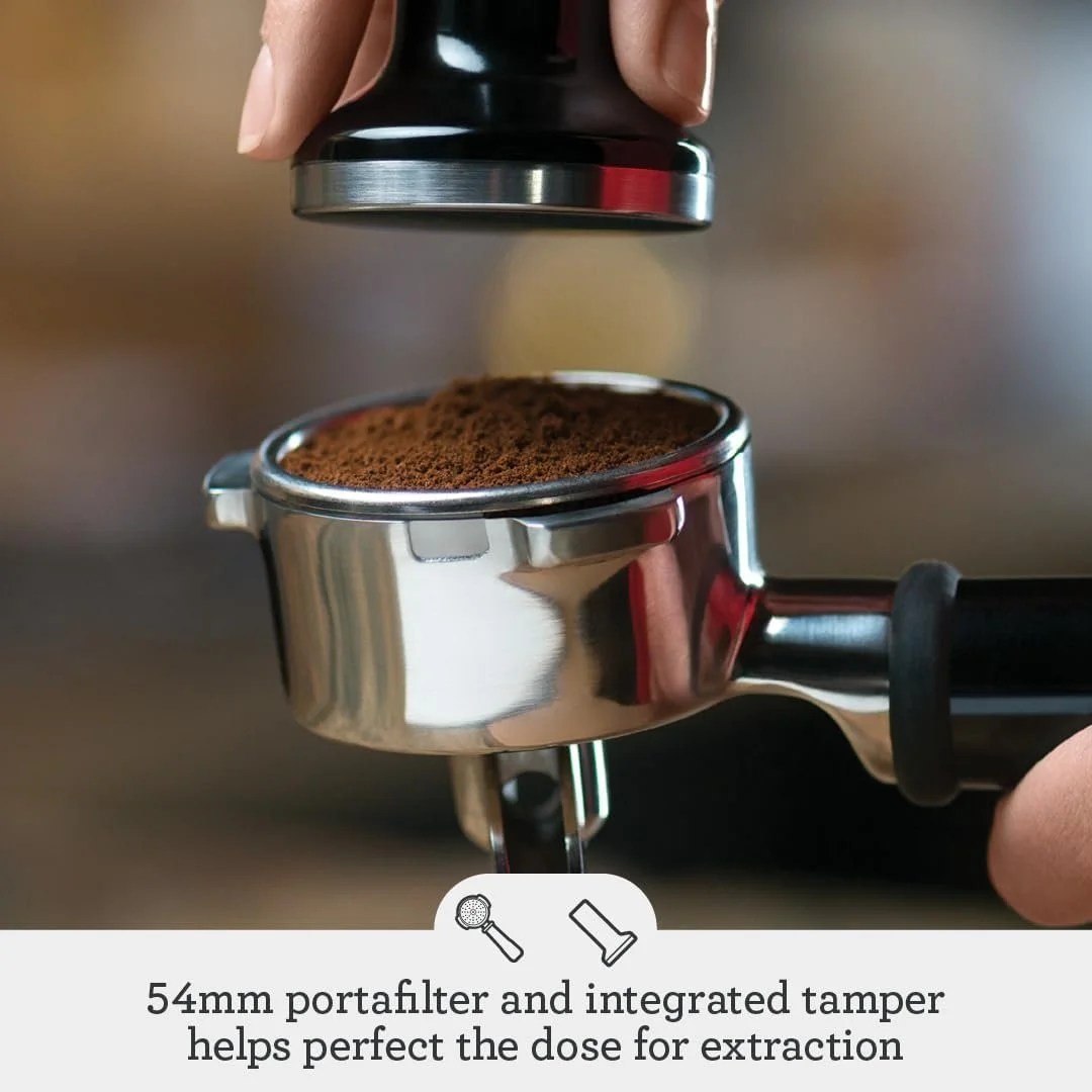 Casavibeo Breville Barista Touch espresso machine with steam wand, digital display, and sleek black finish.