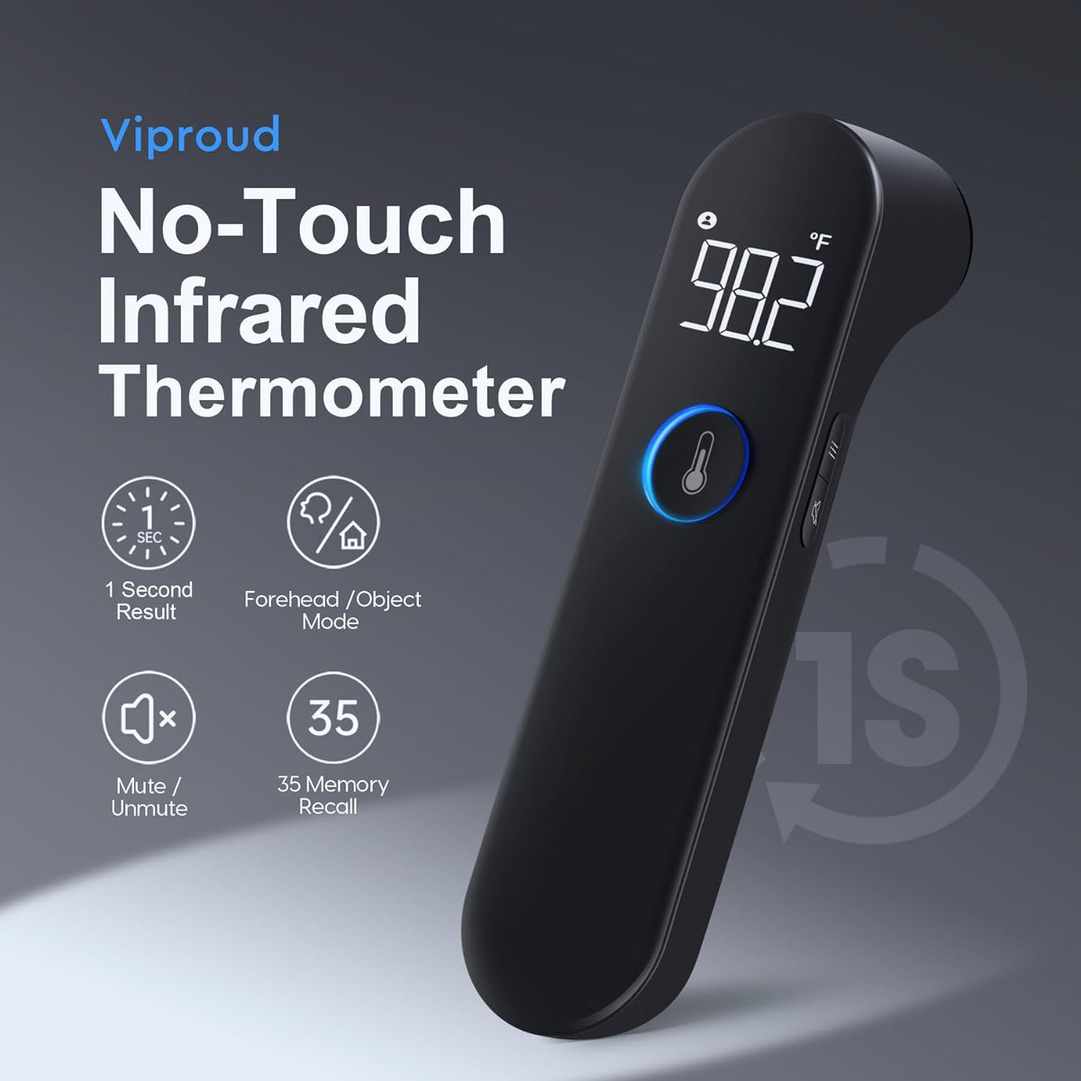 Belro no-touch forehead thermometer with digital display, designed for quick and contactless temperature readings.