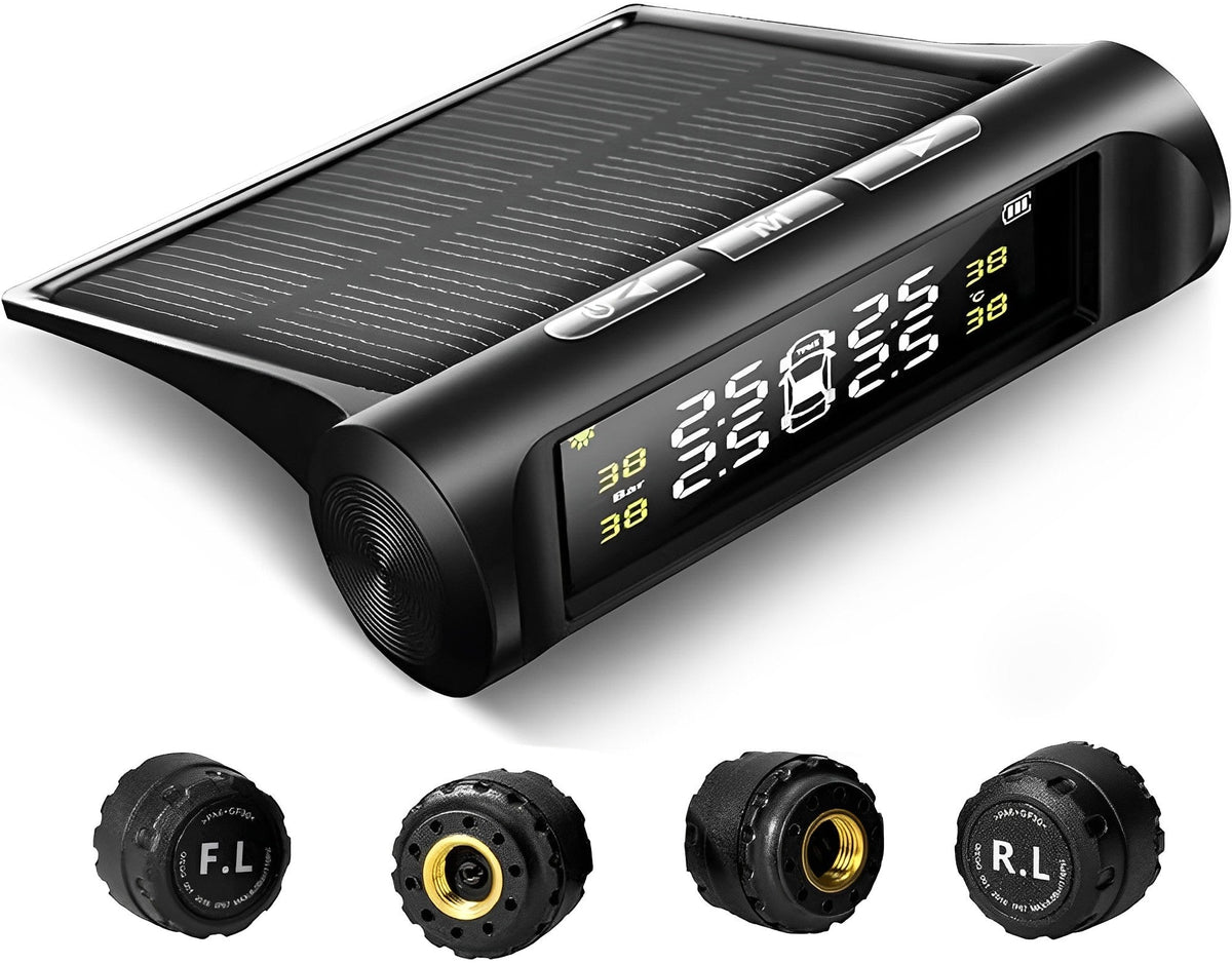 Belro automotive tire pressure monitoring sensor system with multiple sensors and display for vehicle tire safety.